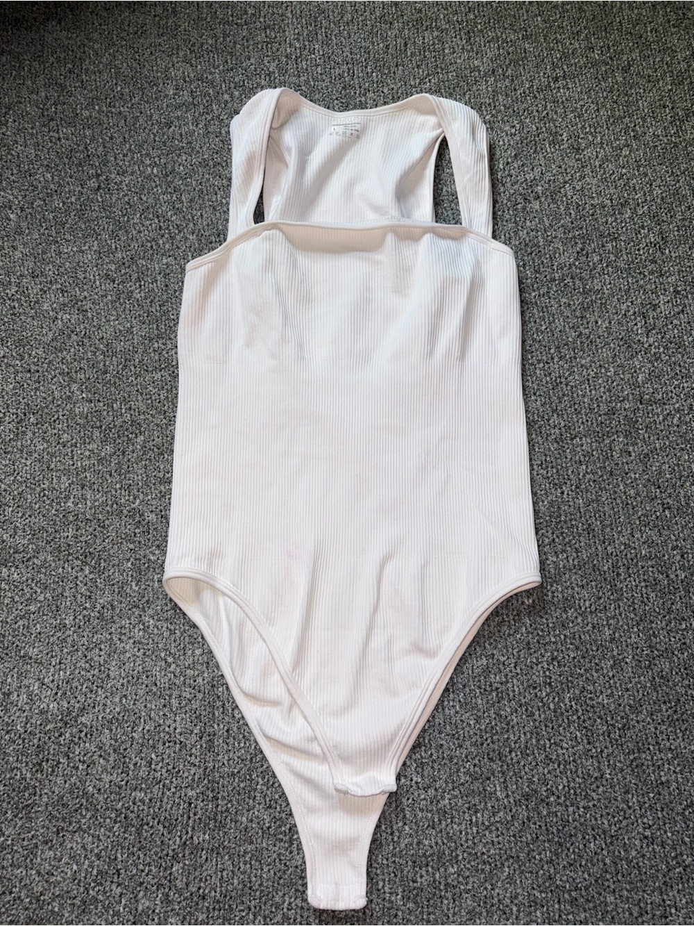 OQQ White Ribbed Square-Neck Bodysuit with Tummy Control